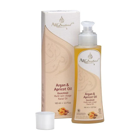 Schachtel und flakon von Arganaturel Argan and Aprikosenöl, Gesichtsöl, 100 ml.